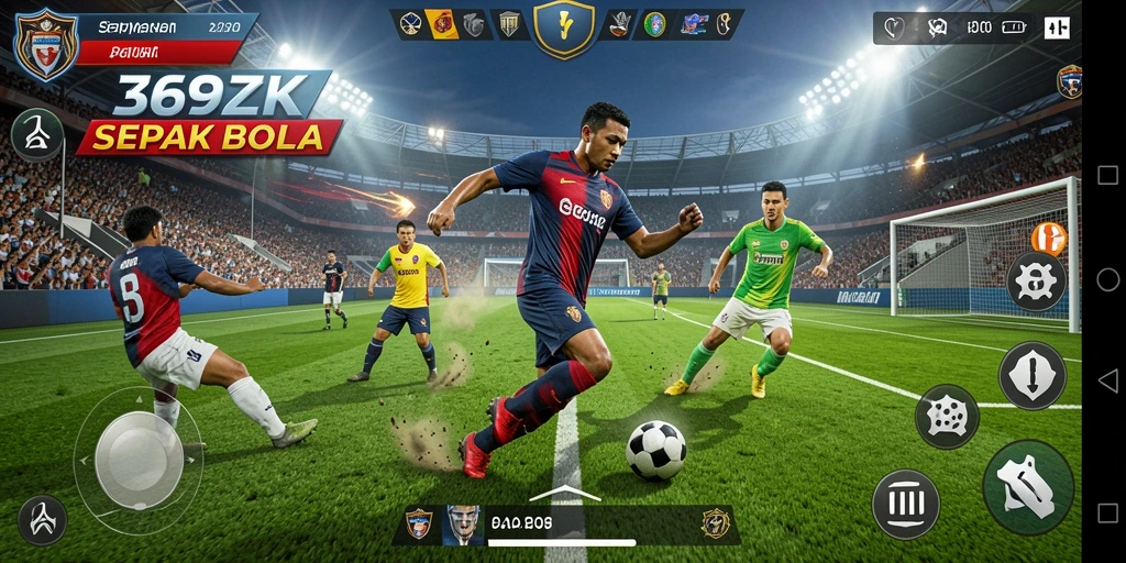 Screenshot menunjukkan aksi menegangkan dalam pertandingan sepak bola.