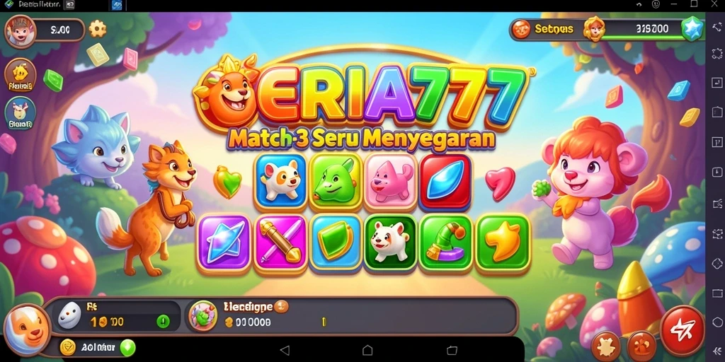 Tampilan ceria dari gameplay <strong>CERIA777</strong> dengan elemen Match-3 yang menarik.