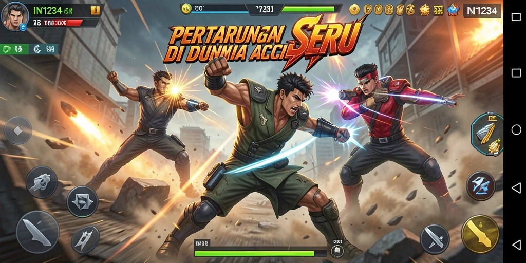 Gameplay seru IN1234 dengan pertarungan intens dan aksi cepat.