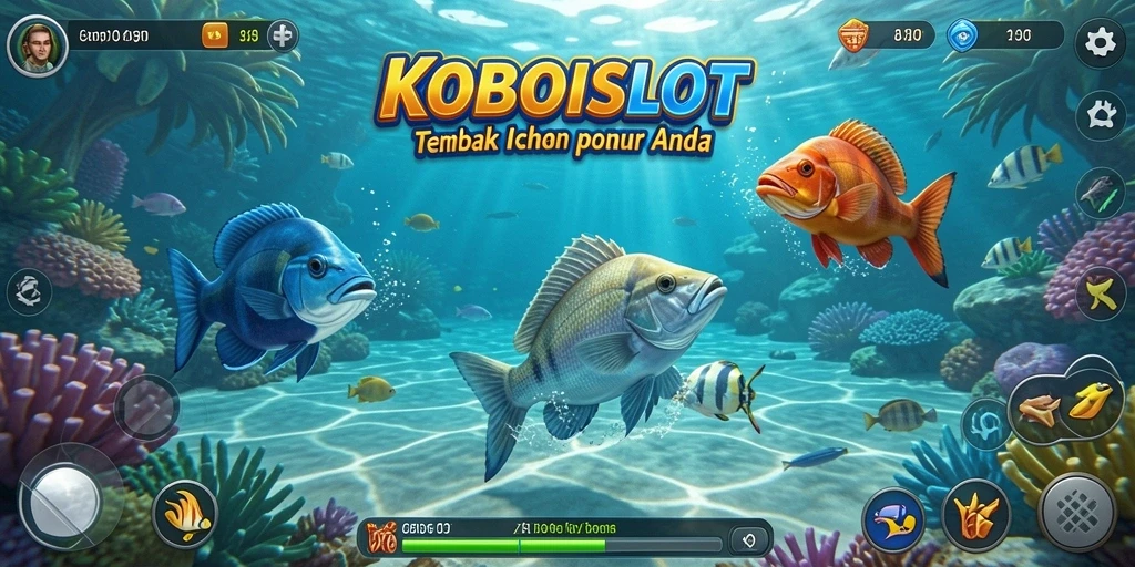 Tampilan menarik dari gameplay KOBOISLOT saat menembak berbagai ikan.