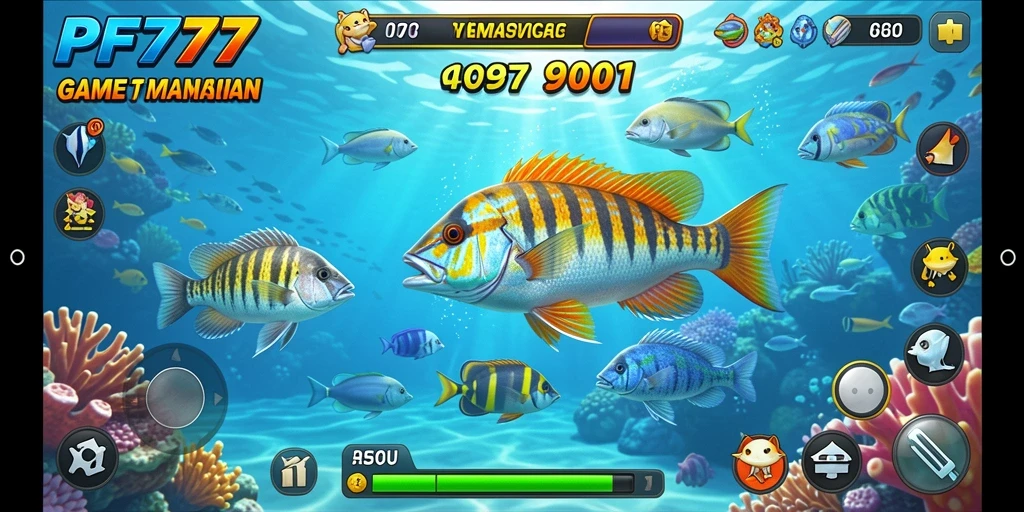 Screenshot gameplay PF777 menampilkan aksi seru menangkap ikan.