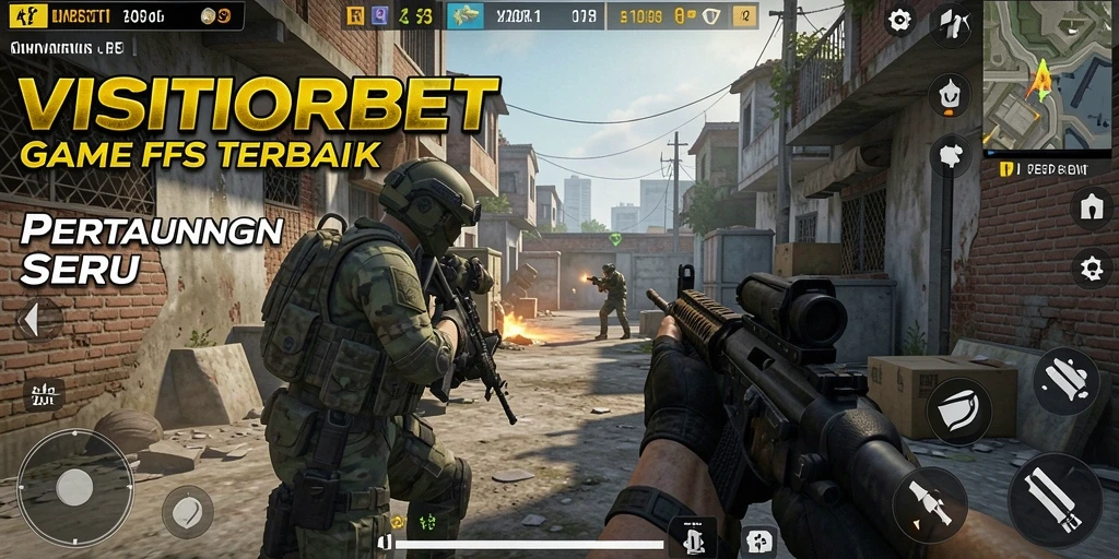 Tampilan gameplay VISITORBET dengan aksi menembak intens.