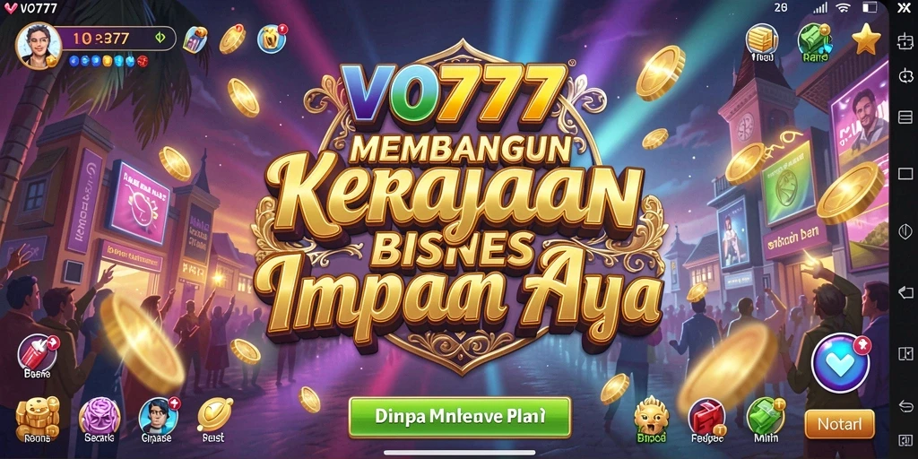 Screenshot vo777 menunjukkan gameplay seru dalam membangun kerajaan bisnis.